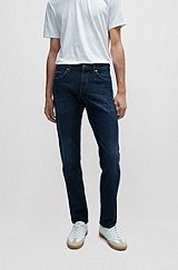 Slim-fit jeans van blauw Italiaans denim met een kasjmierachtige feel, Donkerblauw