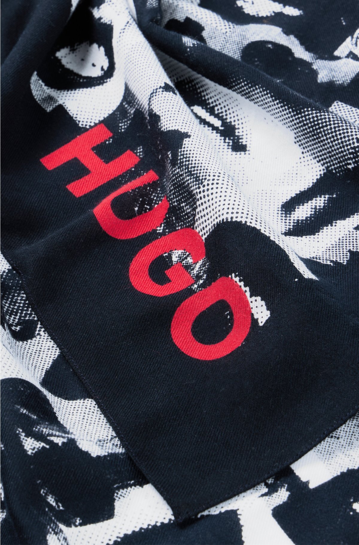 Scarf in pure cotton with seasonal print and logo, Black Patterned