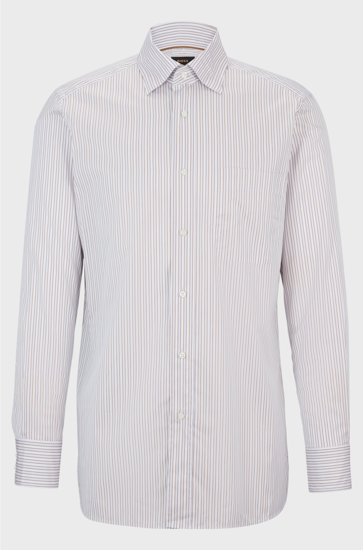 Regular-fit shirt in striped cotton twill, Light Grey