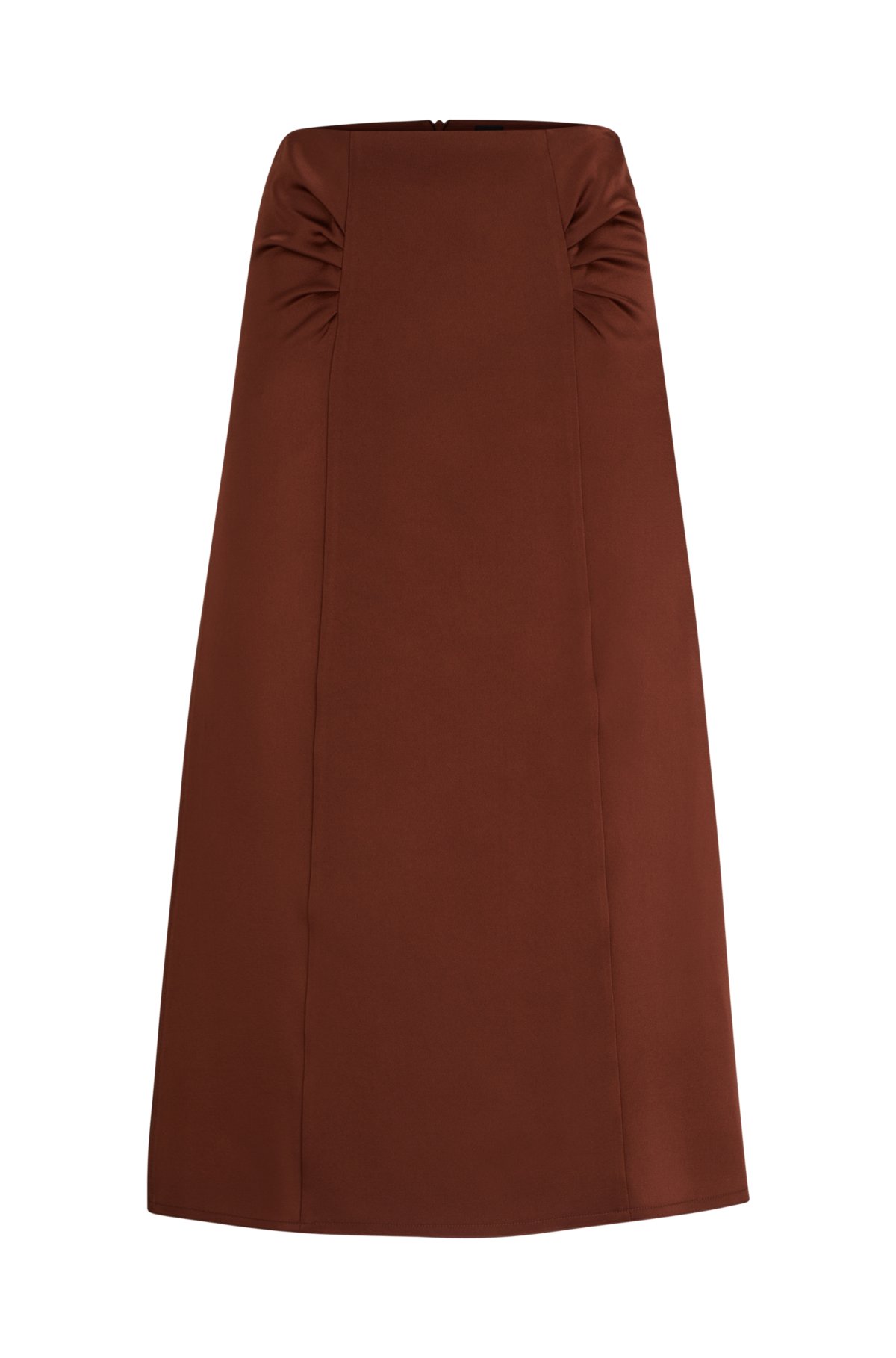 High-waisted A-line skirt with gathered details, Brown