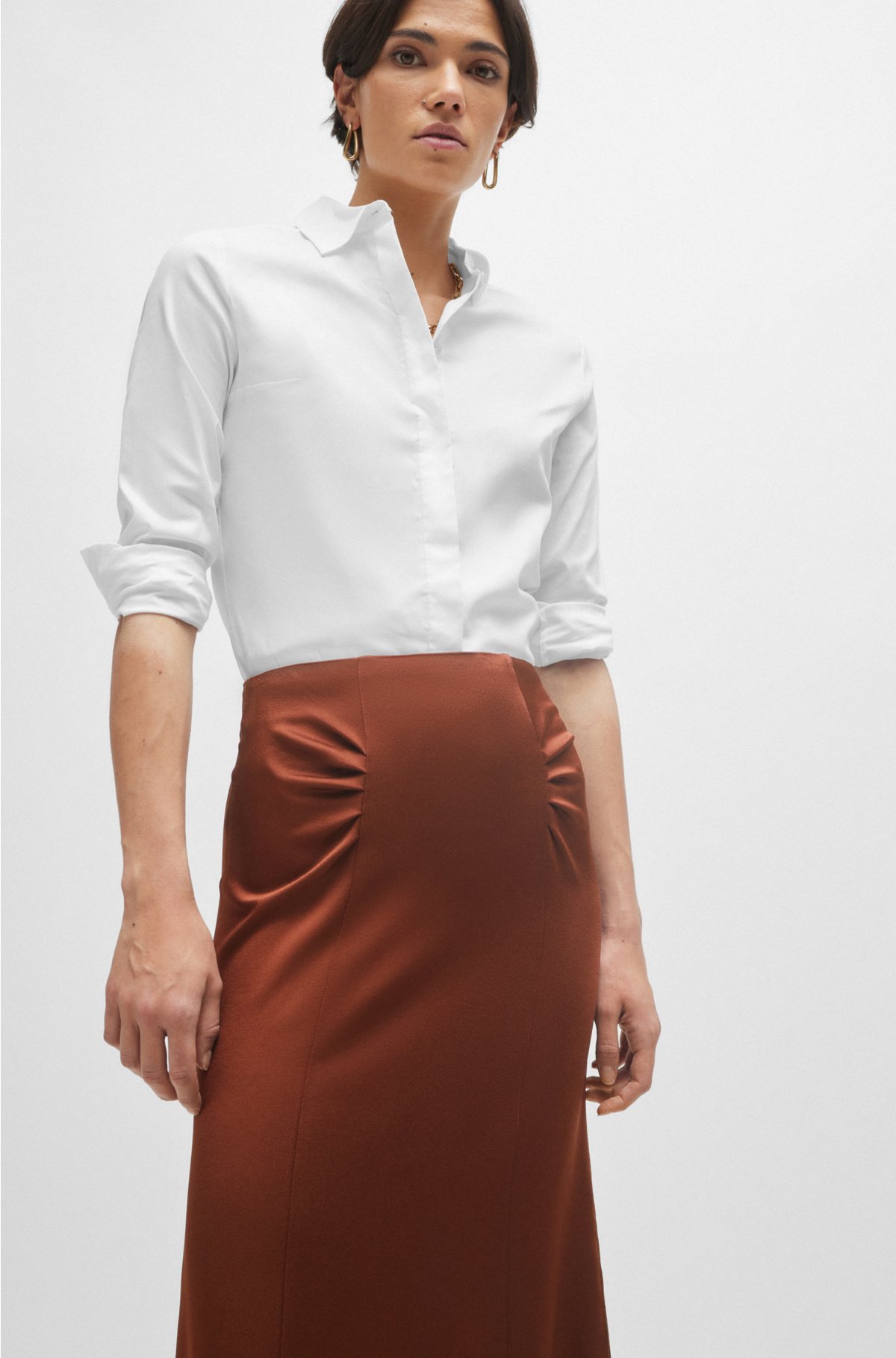 BOSS - High-waisted A-line skirt with gathered details