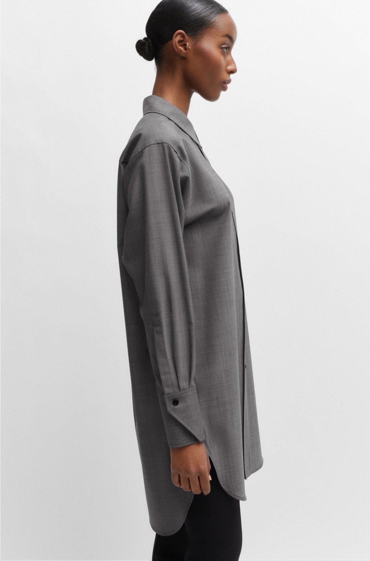 Mid-Grey Sharkskin Wool Dress Trouser - Junior's