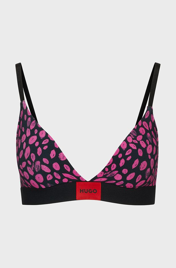 Stretch-cotton triangle bra with seasonal pattern, Pink Patterned