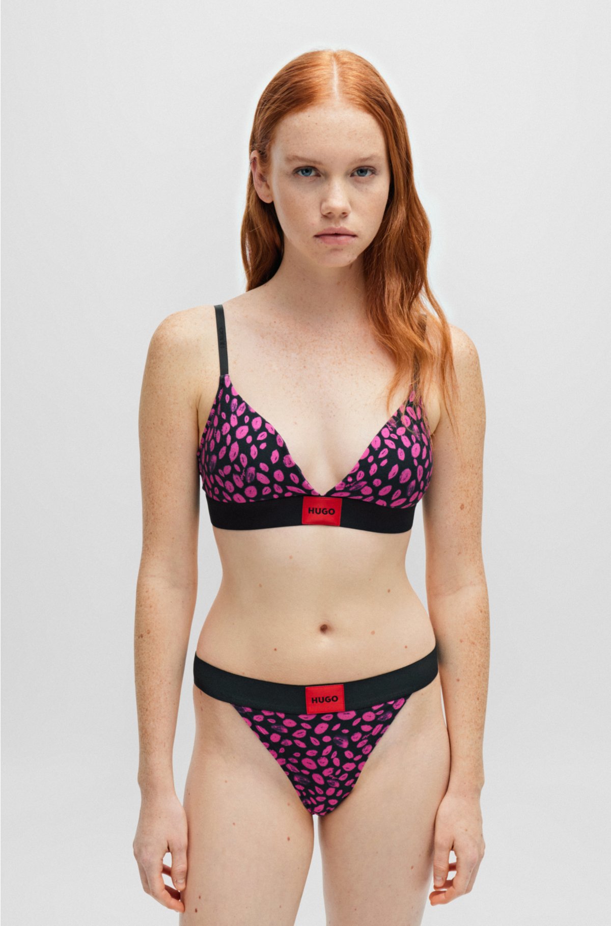 Stretch-cotton triangle bra with seasonal pattern, Pink Patterned