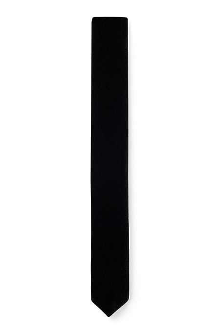Italian-made tie in stretch velvet, Black