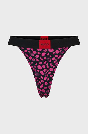 Stretch-cotton string briefs with seasonal pattern, Pink Patterned