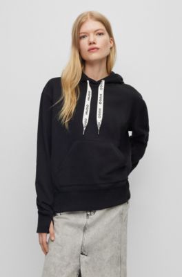 HUGO - Cotton-terry hoodie with branded drawcords