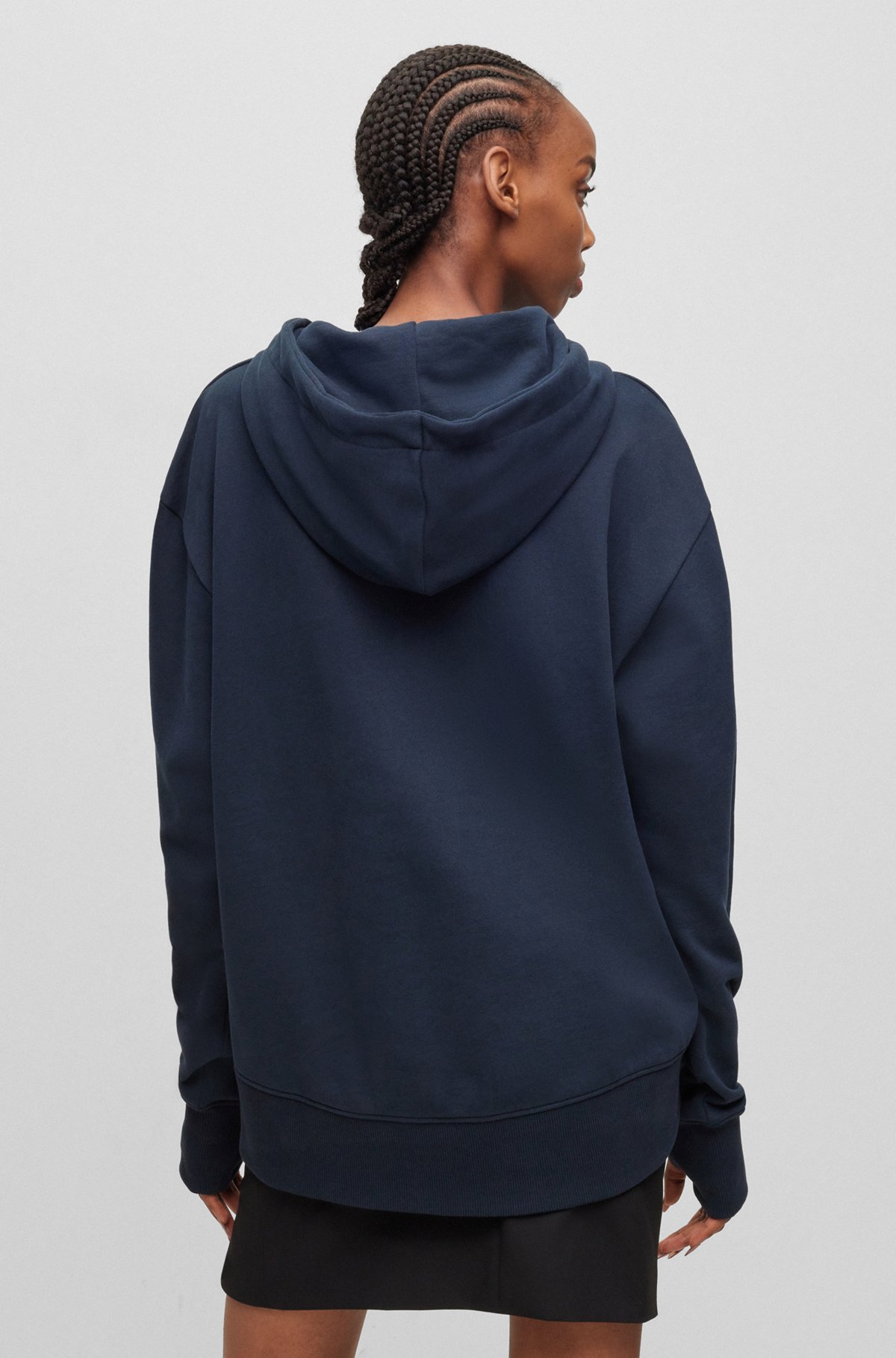 Cotton-terry hoodie with branded drawcords, Dark Blue