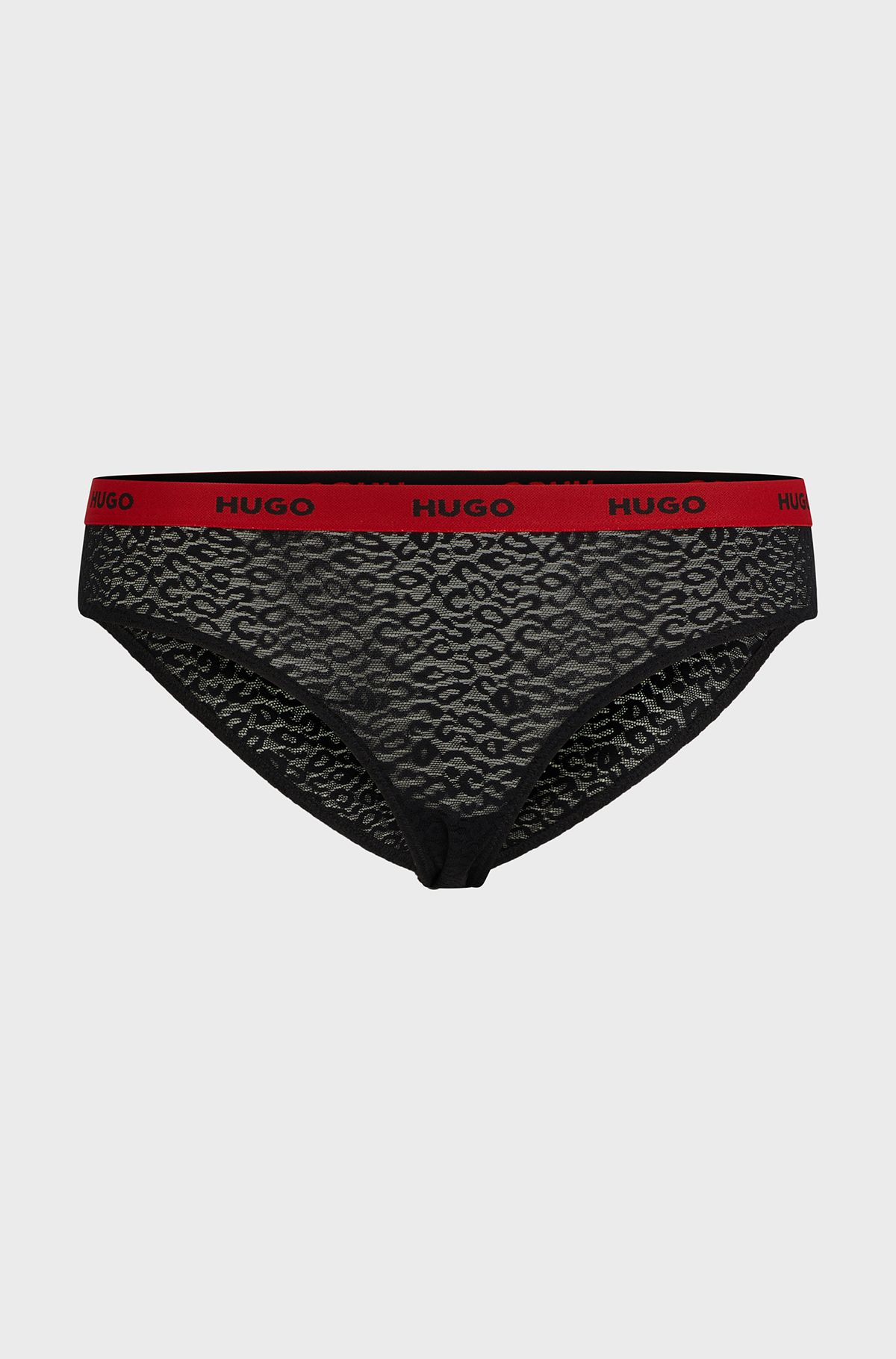Stretch-lace briefs with logo waistband, Black / Red