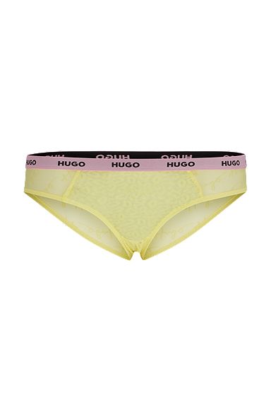 Stretch-lace briefs with logo waistband, Light Yellow