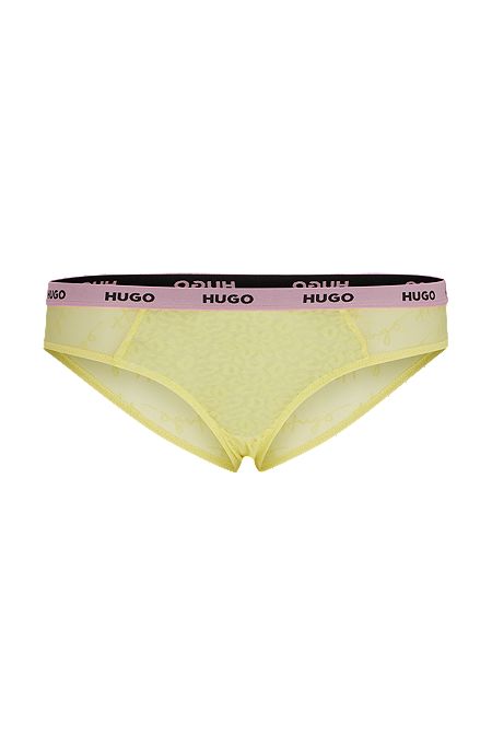 Stretch-lace briefs with logo waistband, Light Yellow