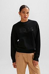 Sweatshirt i bomuldsfrotté med logo, Sort