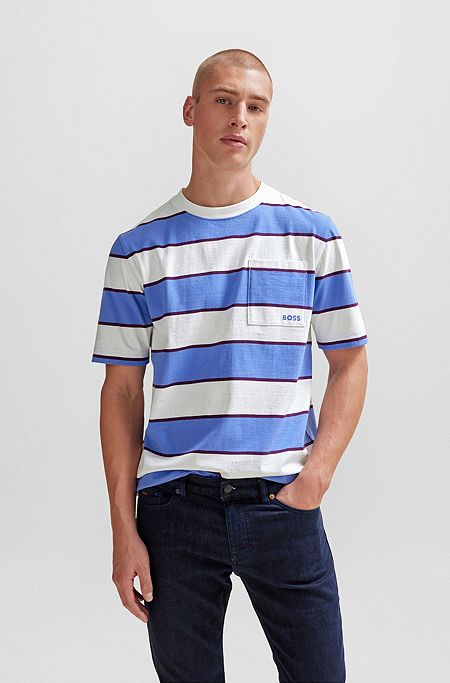 T-Shirt aus Baumwoll-Jersey mit Blockstreifen, Blau