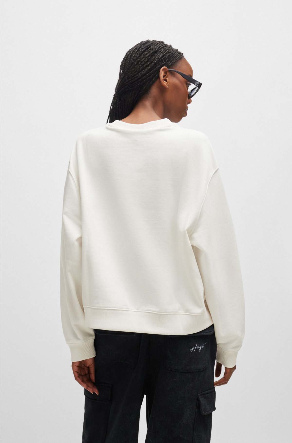 Oversized-fit sweatshirt in French terry with seasonal artwork, White