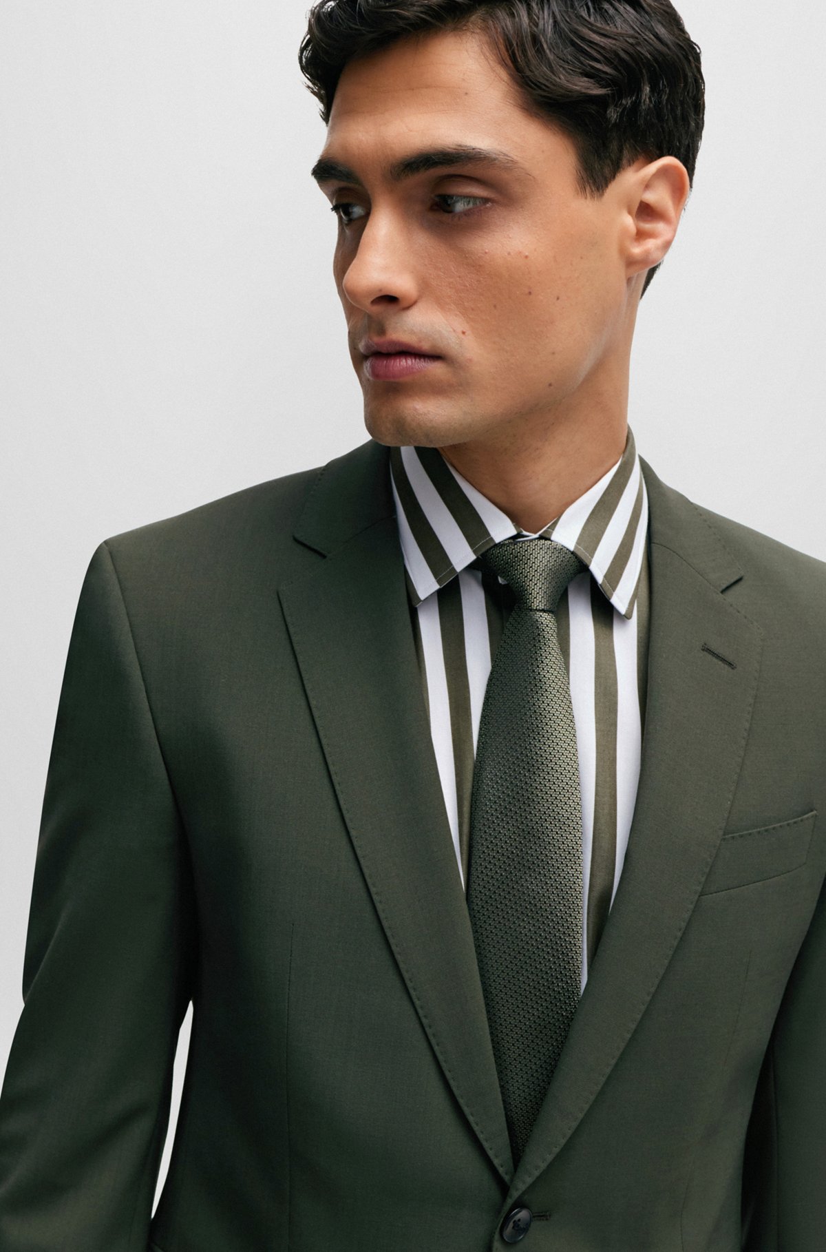 Regular-fit shirt in a striped cotton blend, Dark Green