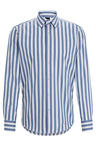 Regular-fit shirt in a striped cotton blend, Light Blue