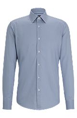 Regular-fit shirt in geometric-printed twill, Light Blue