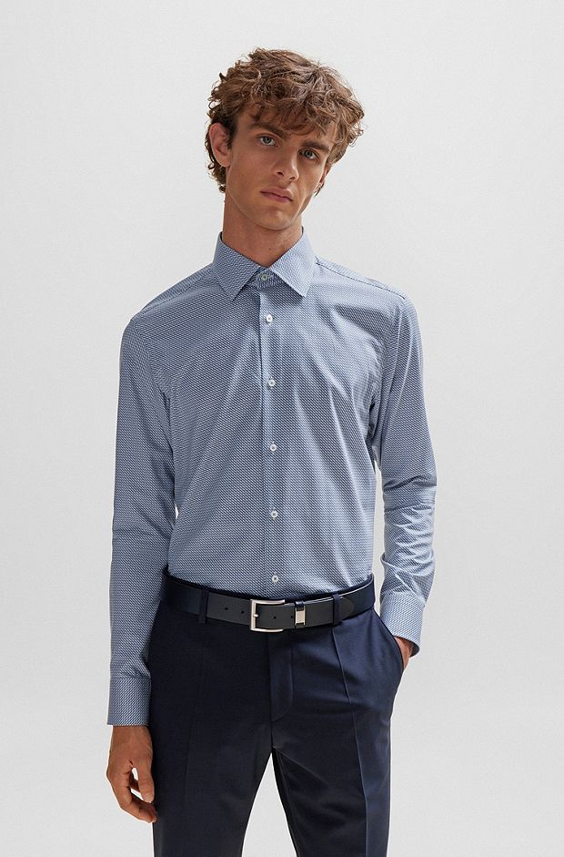 Regular-fit overhemd van twill met geometrische print, Lichtblauw
