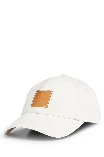 Cappellino in tela di cotone con toppa con logo, Bianco