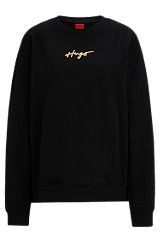 Relaxed-fit sweatshirt with metallic-effect handwritten logo, Black