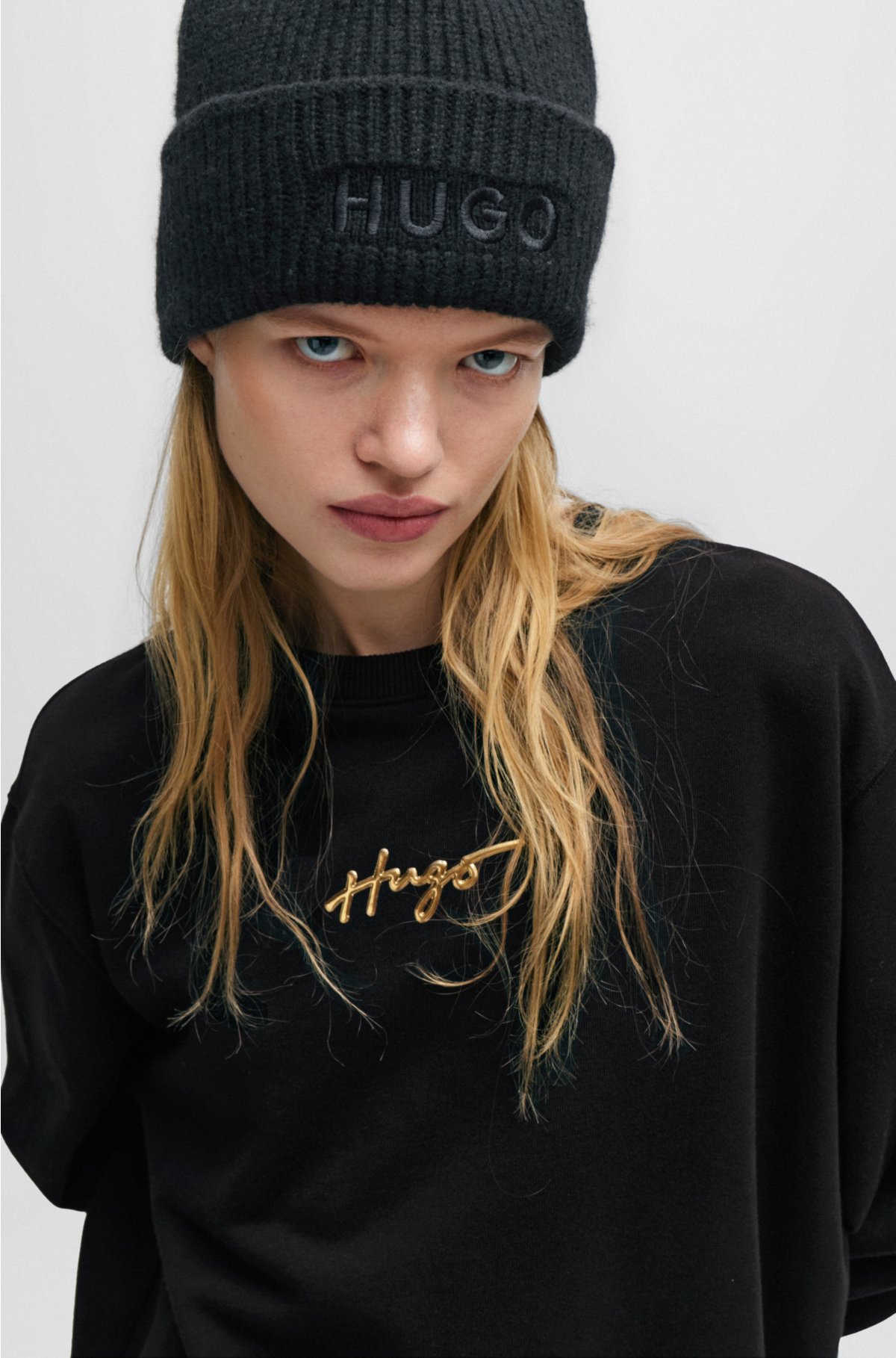 Relaxed-fit sweatshirt with metallic-effect handwritten logo, Black