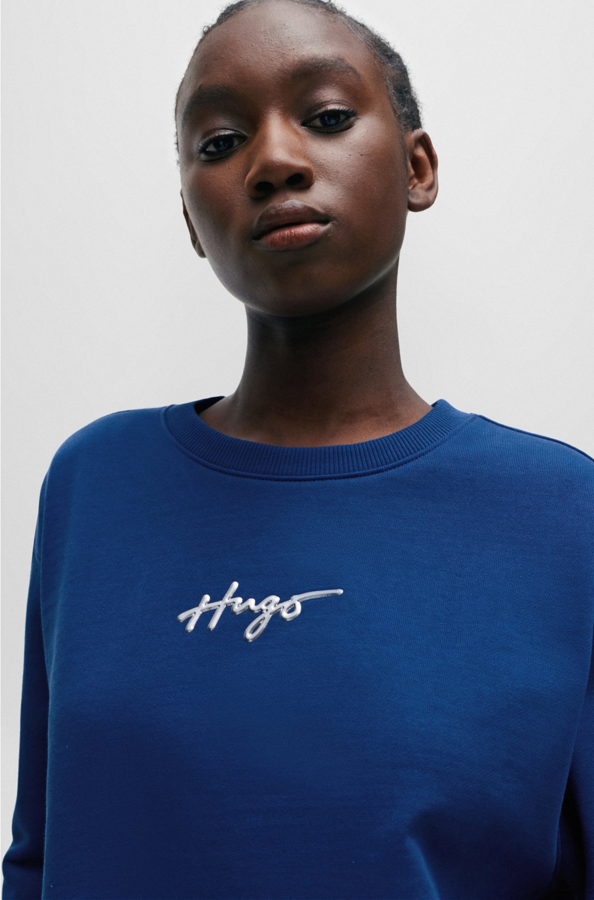 Relaxed-fit sweatshirt with metallic-effect handwritten logo, Blue