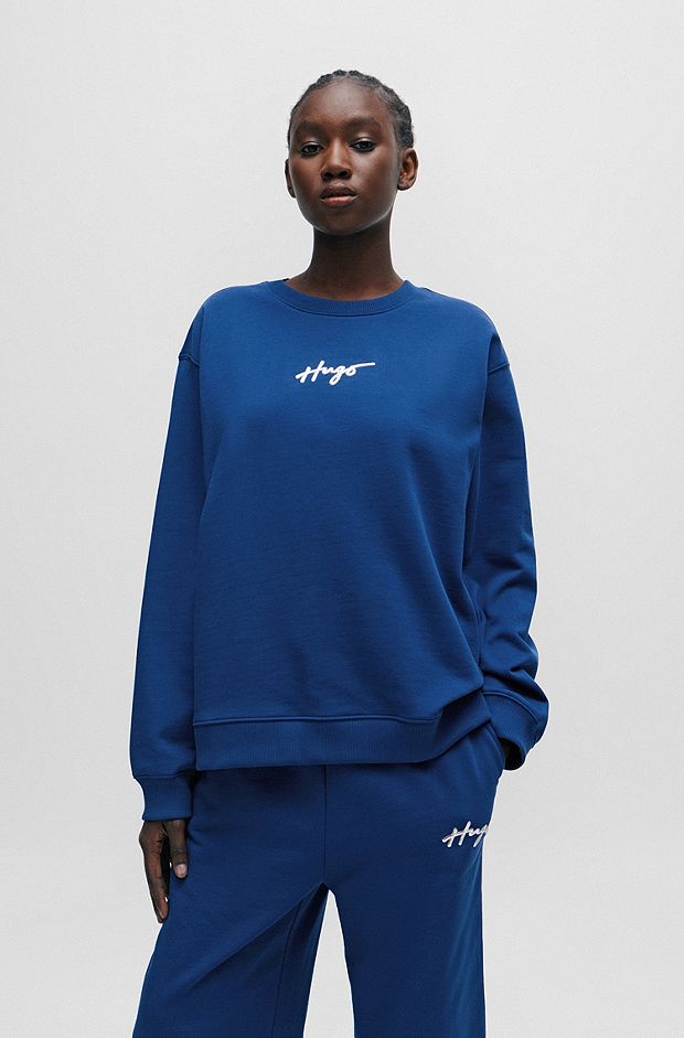 Relaxed-fit sweatshirt with metallic-effect handwritten logo, Blue