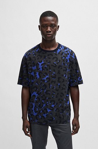 Leopard-print T-shirt in cotton jersey, Dark Grey