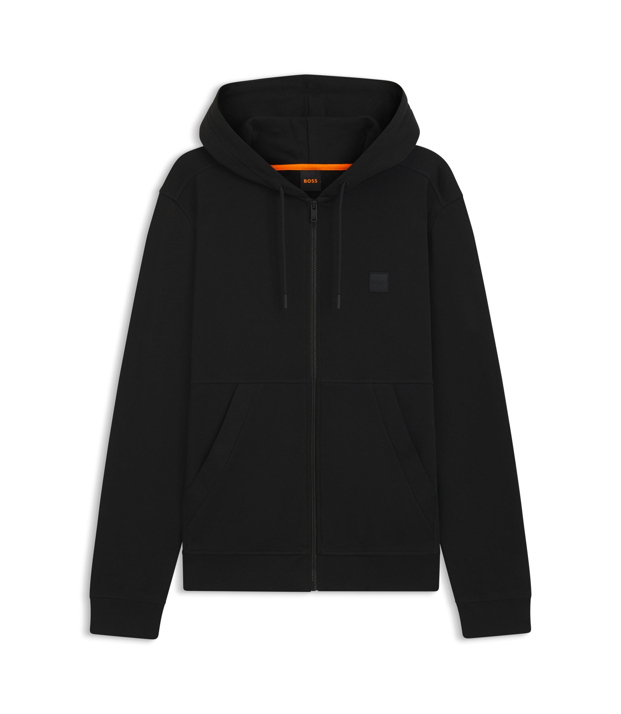 BOSS - Cotton-terry zip-up hoodie with tonal logo patch - Black