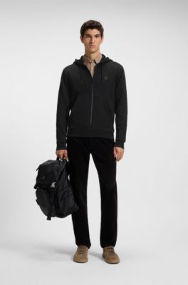 Cotton-terry zip-up hoodie with tonal logo patch, Black