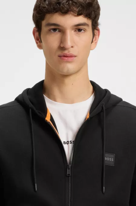 Cotton-terry zip-up hoodie with tonal logo patch