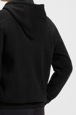 Cotton-terry zip-up hoodie with tonal logo patch, Black