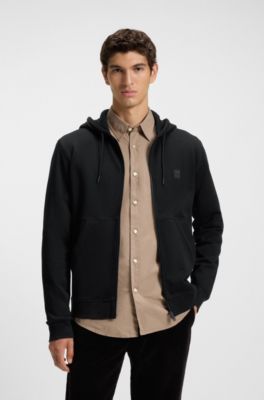 Cotton-terry zip-up hoodie with tonal logo patch, Black