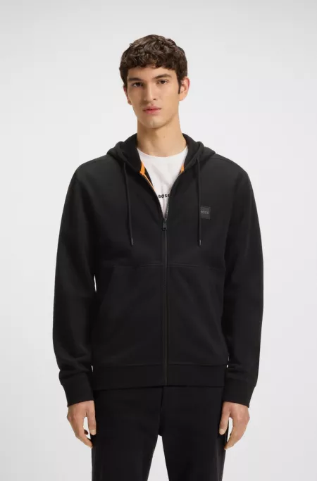 Cotton-terry zip-up hoodie with tonal logo patch