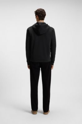 Cotton-terry zip-up hoodie with tonal logo patch, Black