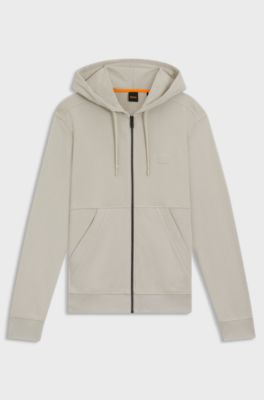 Cotton-terry zip-up hoodie with tonal logo patch, Light Beige