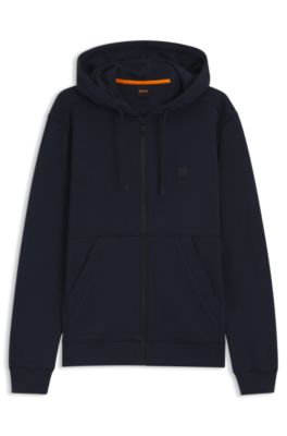 Cotton-terry zip-up hoodie with tonal logo patch, Dark Blue