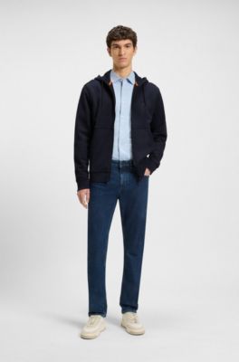Cotton-terry zip-up hoodie with tonal logo patch, Dark Blue