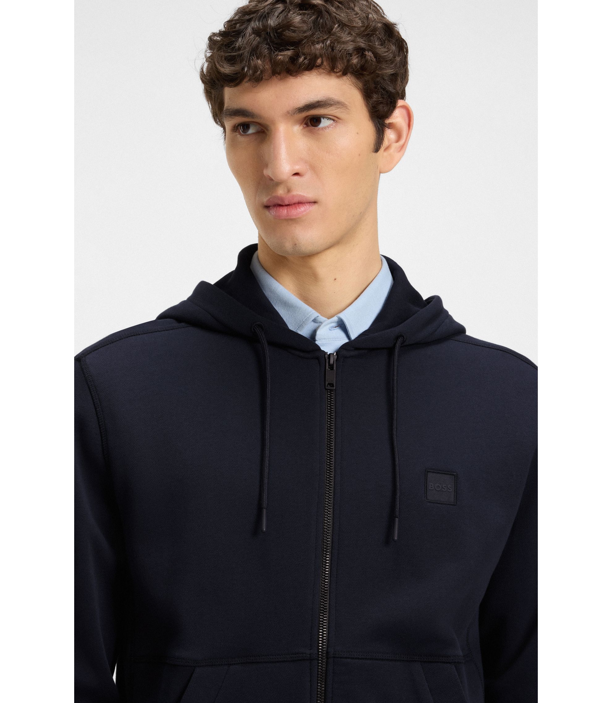 BOSS ネイビー ジップアップフーディ BOSS - コットンテリー ジップアップフーディ トーナル