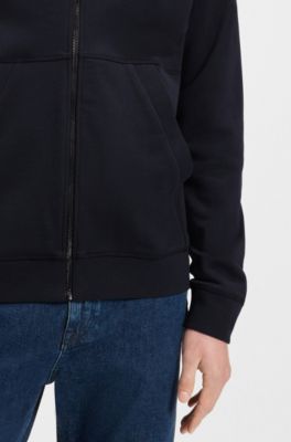 Cotton-terry zip-up hoodie with tonal logo patch, Dark Blue