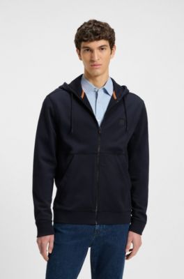 Cotton-terry zip-up hoodie with tonal logo patch, Dark Blue