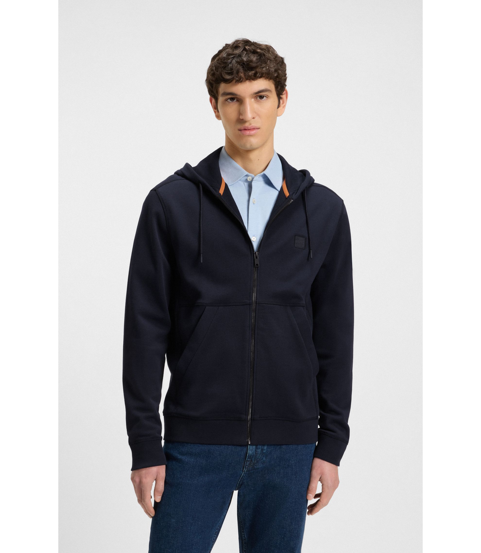 BOSS - コットンテリー ジップアップフーディ トーナルロゴパッチ