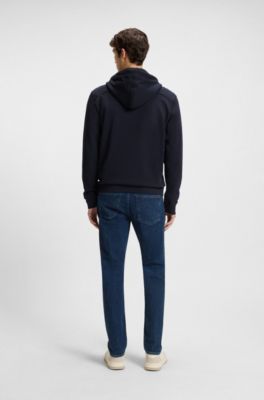 Cotton-terry zip-up hoodie with tonal logo patch, Dark Blue