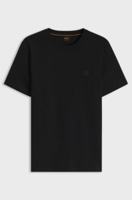 T-Shirt aus Baumwoll-Jersey mit Logo-Patch, Schwarz