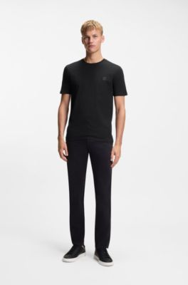 T-shirt in jersey di cotone con toppa con logo, Nero