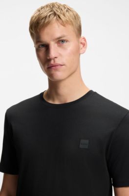 Cotton-jersey T-shirt with logo patch, Black