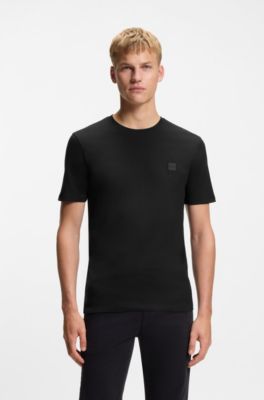 Cotton-jersey T-shirt with logo patch, Black
