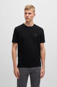 Camiseta de punto de algodón con parche de logo, Negro