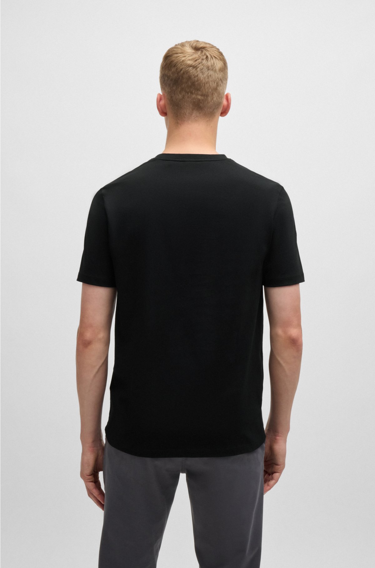 Cotton-jersey T-shirt with logo patch, Black