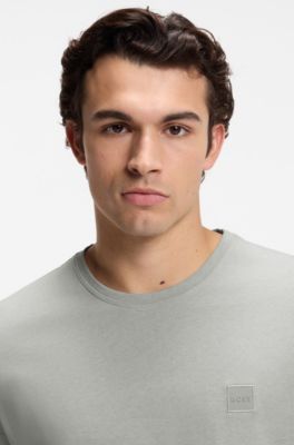 T-shirt van katoenen jersey met logopatch, Lichtgrijs
